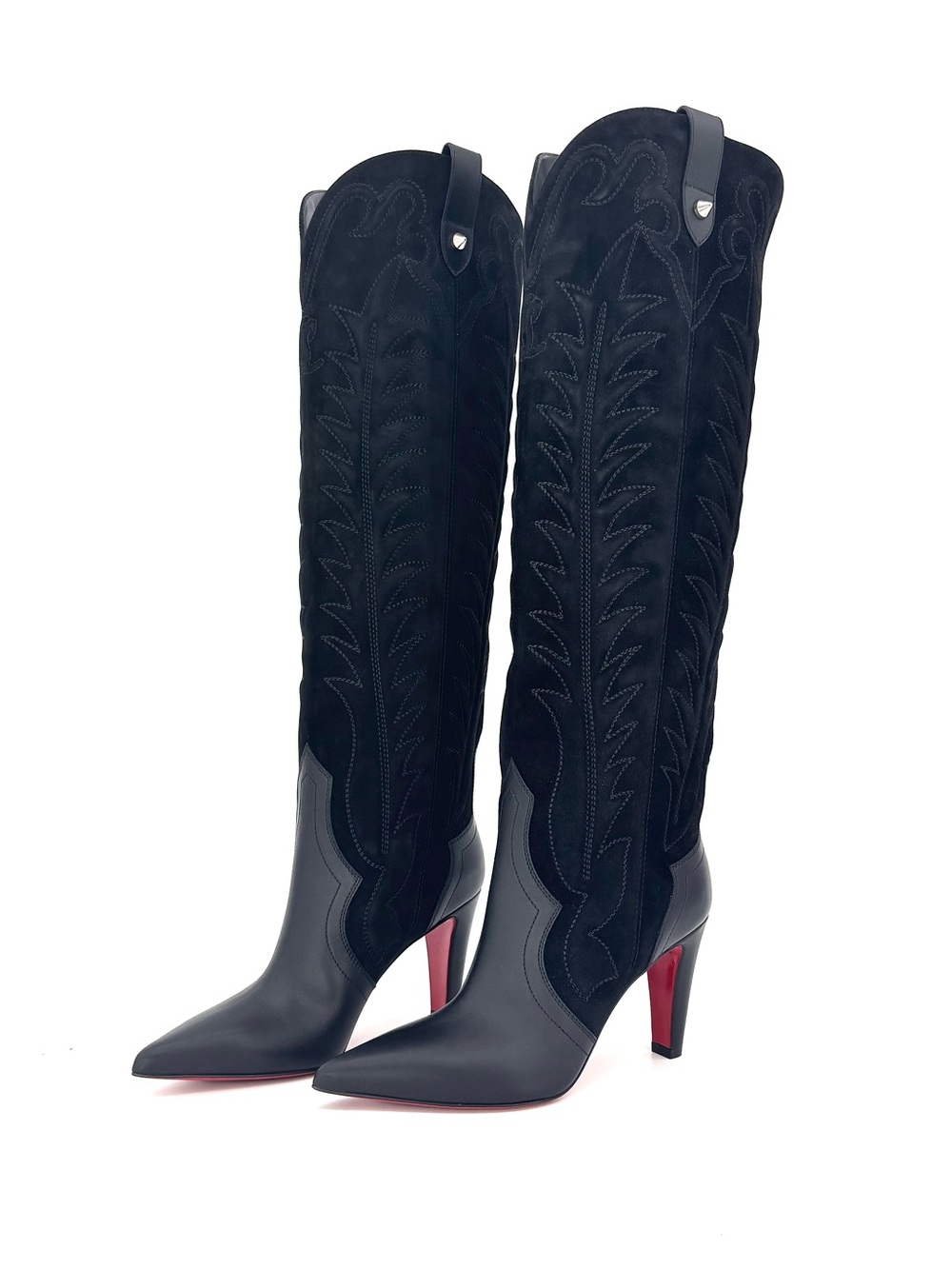 Christian Louboutin Black Suede & Leather Knee-High Heeled Boots